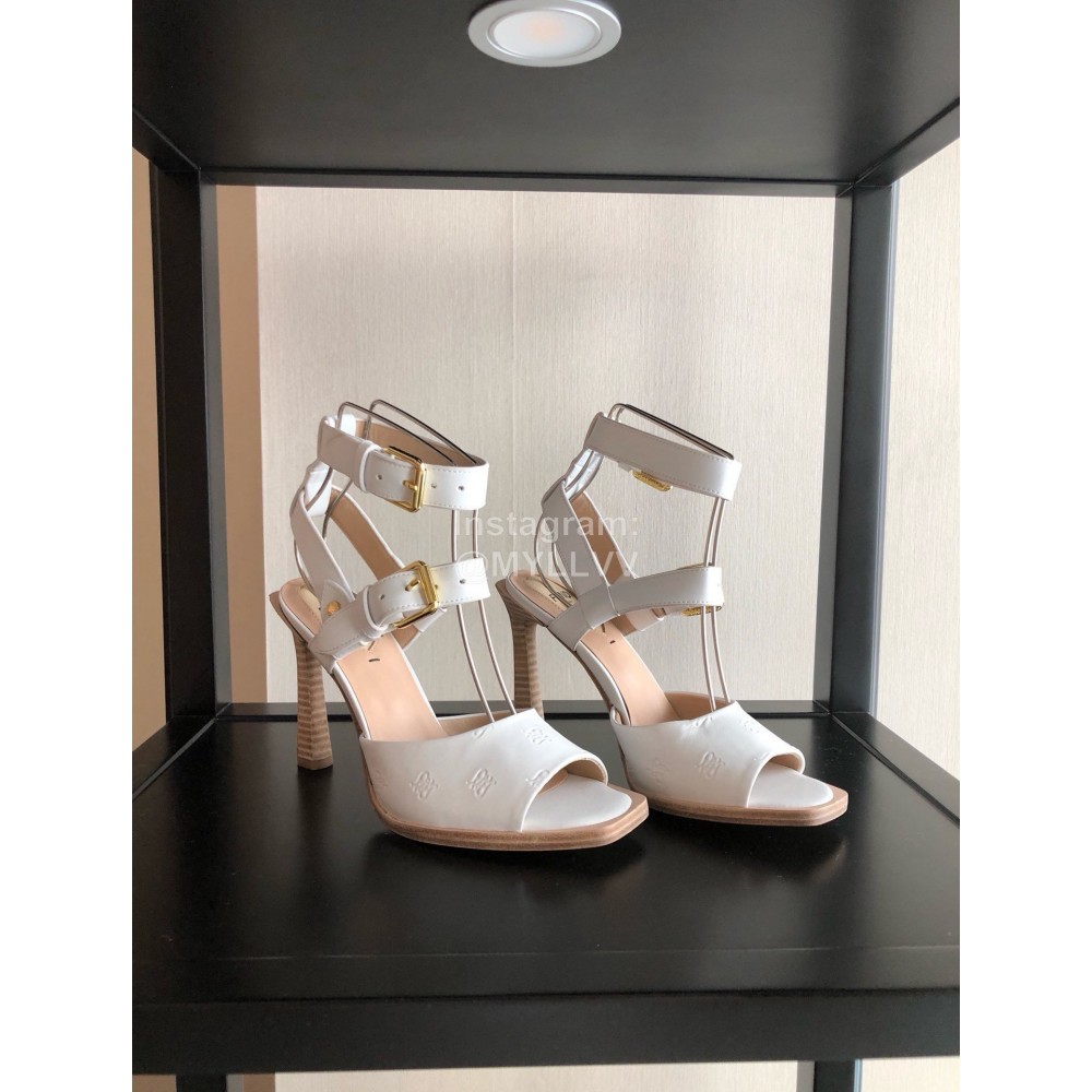 Fendi Summer New Leather High Heel Sandals For Women White