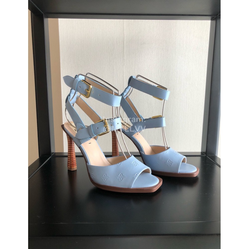 Fendi Summer New Leather High Heel Sandals For Women Blue