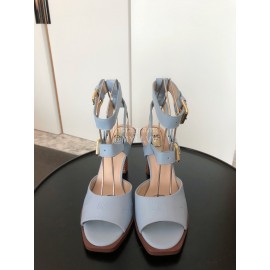 Fendi Summer New Leather High Heel Sandals For Women Blue