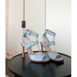 Fendi Summer New Leather High Heel Sandals For Women Blue