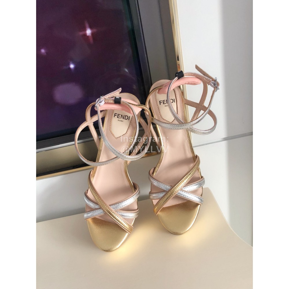 Fendi Summer New Leather High Heel Sandals For Women Gold