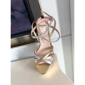 Fendi Summer New Leather High Heel Sandals For Women Gold