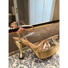 Fendi Summer New Leather High Heel Sandals For Women Gold