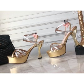 Fendi Summer New Leather High Heel Sandals For Women Gold