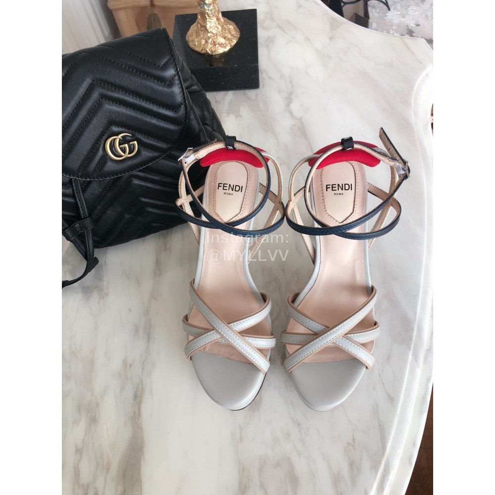 Fendi Summer New White Leather High Heel Sandals For Women 
