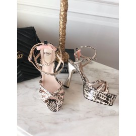 Fendi Summer New Leopard Print Leather High Heel Sandals For Women 