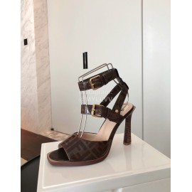 Fendi Summer Retro Print Leather High Heel Sandals For Women 