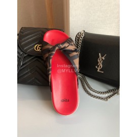 Fendi Fashion Printed Silk Leather Slippers For Women Coffee