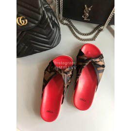 Fendi Fashion Printed Silk Leather Slippers For Women Coffee