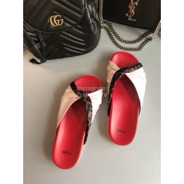 Fendi Fashion Printed Silk Leather Slippers For Women White