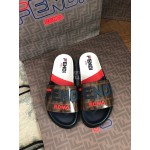 Fendi Fashion Letter Printed Leather Slippers For Women White