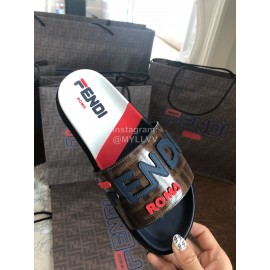 Fendi Fashion Letter Printed Leather Slippers For Women White