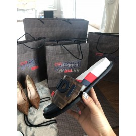 Fendi Fashion Letter Printed Leather Slippers For Women White