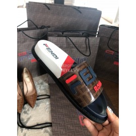 Fendi Fashion Letter Printed Leather Slippers For Women White