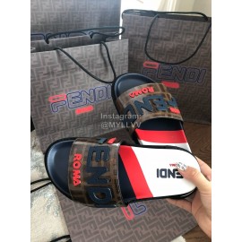 Fendi Fashion Letter Printed Leather Slippers For Women White