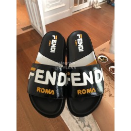 Fendi Fashion Letter Printed Leather Slippers For Women Black
