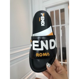 Fendi Fashion Letter Printed Leather Slippers For Women Black