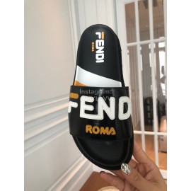 Fendi Fashion Letter Printed Leather Slippers For Women Black