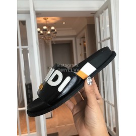 Fendi Fashion Letter Printed Leather Slippers For Women Black