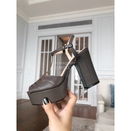 Fendi New Summer Cowhide High Heel Sandals For Women Black