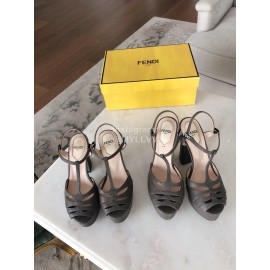 Fendi New Summer Cowhide High Heel Sandals For Women Black