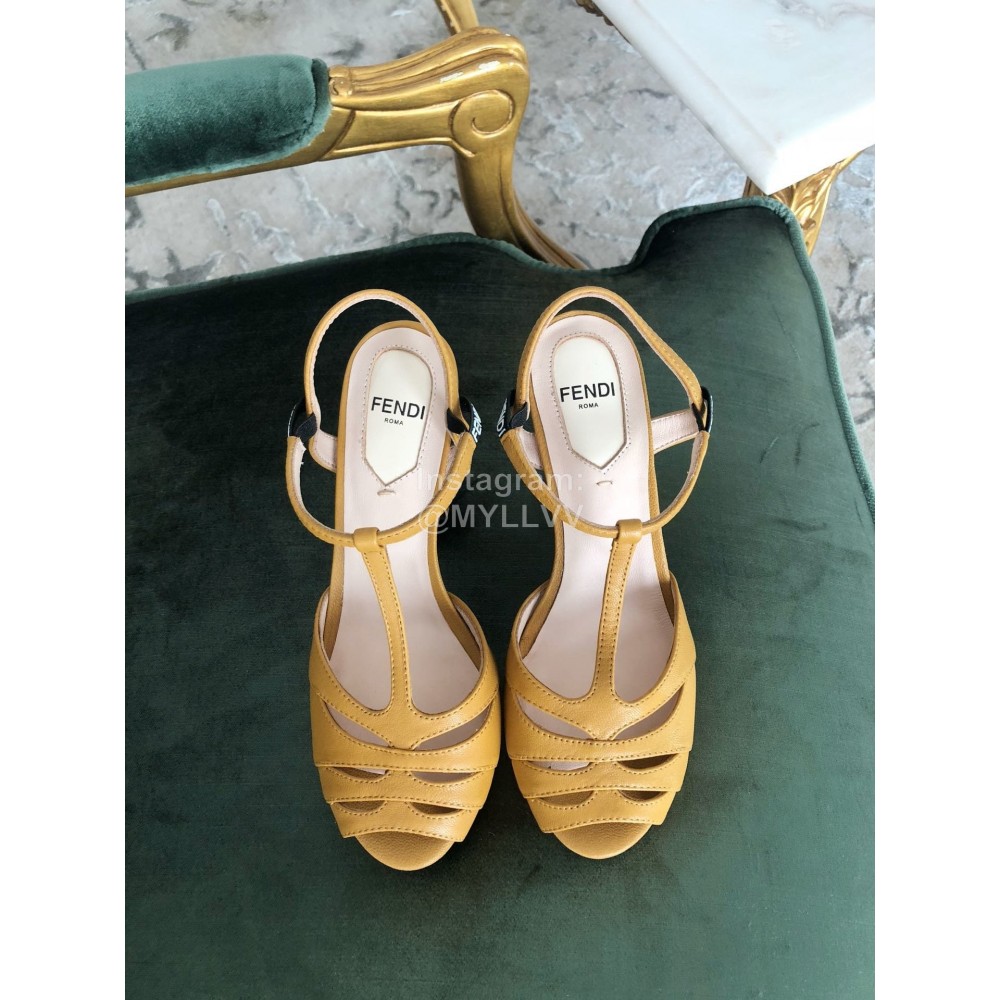 Fendi New Summer Cowhide High Heel Sandals For Women Brown