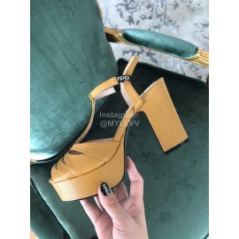 Fendi New Summer Cowhide High Heel Sandals For Women Brown