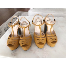 Fendi New Summer Cowhide High Heel Sandals For Women Brown