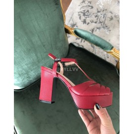 Fendi New Summer Cowhide High Heel Sandals For Women Red
