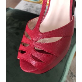 Fendi New Summer Cowhide High Heel Sandals For Women Red