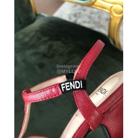 Fendi New Summer Cowhide High Heel Sandals For Women Red