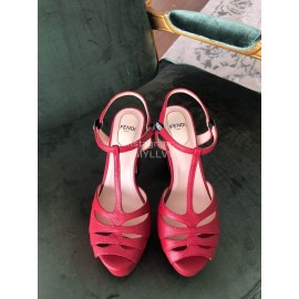 Fendi New Summer Cowhide High Heel Sandals For Women Red