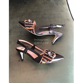 Fendi Fashion Black Sheepskin Pointed High Heel Sandals For Women 