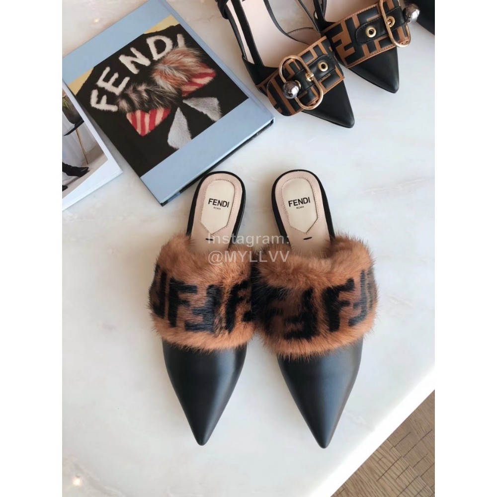 Fendi Winter Soft Push Leather Flat Heel Sandals For Women 