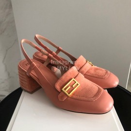 Fendi New Pink Orange Leather High Heeled Sandals For Women 