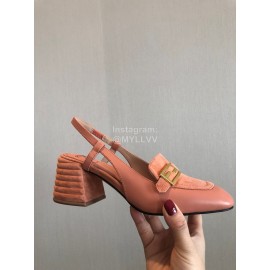 Fendi New Pink Orange Leather High Heeled Sandals For Women 