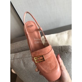 Fendi New Pink Orange Leather High Heeled Sandals For Women 