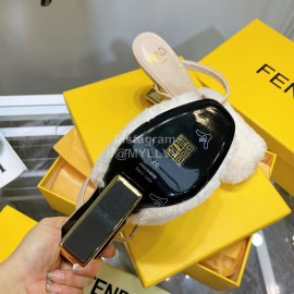 Fendi Collection First Rabbit Hair High Heeled Slippers White