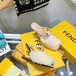 Fendi Collection First Rabbit Hair High Heeled Slippers White