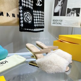 Fendi Collection First Rabbit Hair High Heeled Slippers White