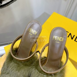 Fendi Collection First Rabbit Hair High Heeled Slippers Green