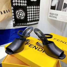 Fendi Collection First Cowhide High Heeled Slippers Black