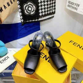 Fendi Collection First Cowhide High Heeled Slippers Black