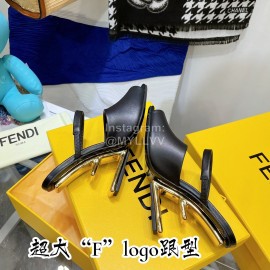 Fendi Collection First Cowhide High Heeled Slippers Black