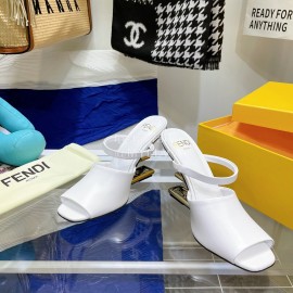 Fendi Collection First Cowhide High Heeled Slippers White