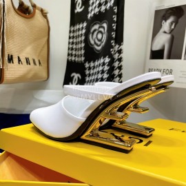 Fendi Collection First Cowhide High Heeled Slippers White