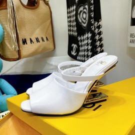 Fendi Collection First Cowhide High Heeled Slippers White