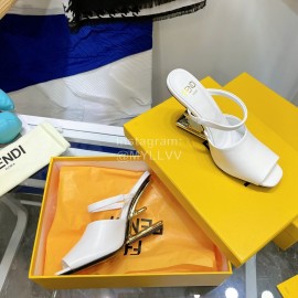 Fendi Collection First Cowhide High Heeled Slippers White