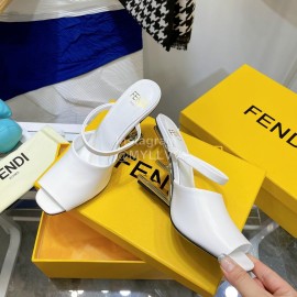 Fendi Collection First Cowhide High Heeled Slippers White