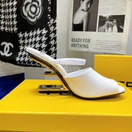 Fendi Collection First Cowhide High Heeled Slippers White